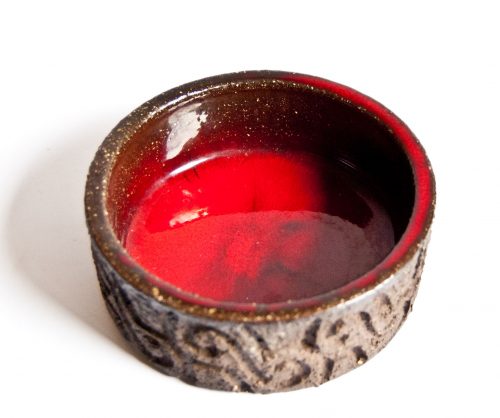 Lovemose Denmark, Carved Bowl with Red Glaze
